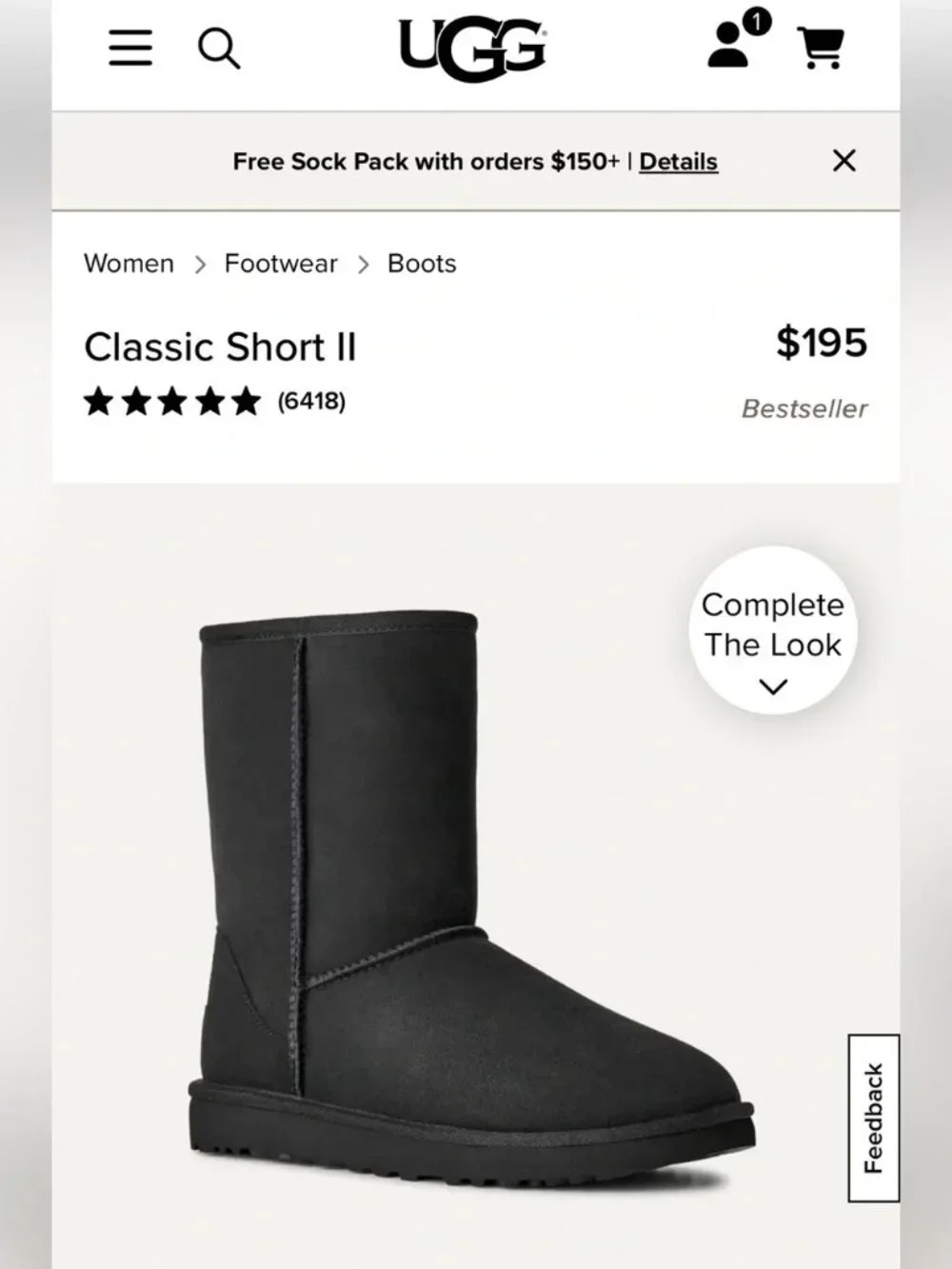UGG Classic Black Short II Boots Size 10